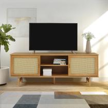 Rack para TV até 55 Polegadas Madeira Maciça 160cm Pés em Madeira Maciça Magna Porta Rattan CabeCasa MadeiraOriginals