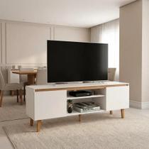 Rack para TV até 55 Polegadas MDF 155cm Pés em Madeira Maciça Nichos Rack para TV até 55 Polegadas MDF 155cm Pés em Madeira Maciça Nichos