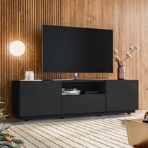 Rack para TV até 55 Polegadas MDF 180cm Rodízios Royal Preto Rack para TV até 55 Polegadas MDF 180cm Rodízios Royal Preto