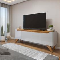 Rack para TV até 58 Polegadas 100% MDF 180cm Pés em Madeira 4 Portas Maciça Grécia Bege Off White/Naturalle Rack para TV até 58 Polegadas 100% MDF 180cm Pés em Madeira 4 Portas Maciça Grécia Bege Off White/Naturalle