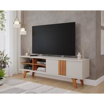 Rack para TV até 60 Polegadas 100% MDF 180cm Pés em Madeira Maciça Linhares Espresso Móveis Branco Off White/Cinamomo
