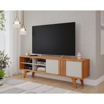 Rack para TV até 60 Polegadas 100% MDF 180cm Pés em Madeira Maciça Linhares Espresso Móveis Marrom Cinamomo/Off White Rack para TV até 60 Polegadas 100% MDF 180cm Pés em Madeira Maciça Linhares Espresso Móveis Marrom Cinamomo/Off White