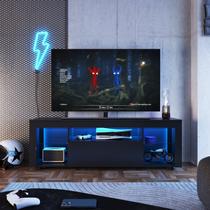 Rack para TV até 60 Polegadas com LED 160cm Gamer 1 Gaveta 2 Prateleiras em Vidro Yescasa Preto Rack para TV até 60 Polegadas com LED 160cm Gamer 1 Gaveta 2 Prateleiras em Vidro Yescasa Preto