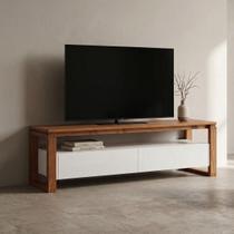 Rack para TV até 60 Polegadas Madeira Maciça 140cm Pés em Madeira Maciça 2 Gavetas Craft