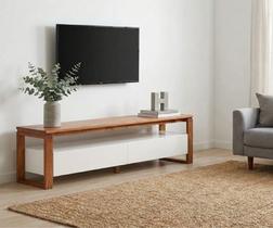 Rack para TV até 60 Polegadas Madeira Maciça 140cm Pés em Madeira Maciça 2 Gavetas Craft