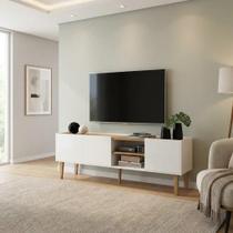 Rack para TV até 60 Polegadas MDF 155cm Pés em Madeira Maciça Multiuso Compacto com Prateleiras e Nicho