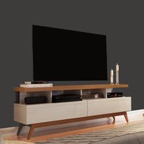 Rack para TV até 60 Polegadas MDF 160cm Pés em Madeira Maciça Vivare Bege Off White/Freijó Rack para TV até 60 Polegadas MDF 160cm Pés em Madeira Maciça Vivare Bege Off White/Freijó
