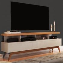 Rack para TV até 60 Polegadas MDF 160cm Pés em Madeira Maciça Vivare Branco Off White/Nature