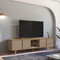 Rack para TV até 60 Polegadas MDF 217cm Pés em Madeira Maciça Cantos Curvos Roma