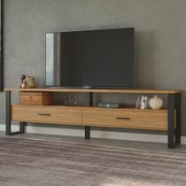 Rack para TV até 60 Polegadas MDF 220cm Prateleiras e 2 Gavetas Marrom Freijó/Preto