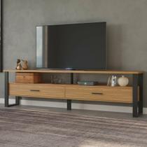 Rack para TV até 60 Polegadas MDF 220cm Prateleiras e 2 Gavetas Marrom Freijó/Preto Rack para TV até 60 Polegadas MDF 220cm Prateleiras e 2 Gavetas Marrom Freijó/Preto