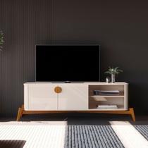 Rack para TV até 60 Polegadas Retrô Pés em Madeira Maciça 100% MDF 154cm Buriti Bege Rack para TV até 60 Polegadas Retrô Pés em Madeira Maciça 100% MDF 154cm Buriti Bege