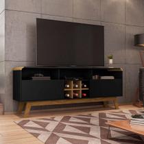 Rack Para Tv Até 65" Larimar Bechara Preto Fosco C/Cinamomo - MÓVEIS BECHARA Rack Para Tv Até 65" Larimar Bechara Preto Fosco C/Cinamomo - MÓVEIS BECHARA