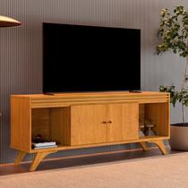 Rack para TV até 65 Polegadas 100% MDF 2 Portas 160cm Ripado Pés Madeira Maciça Madrid