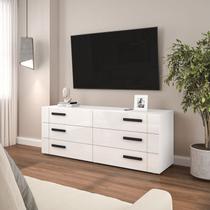 Rack para TV até 65 Polegadas 150,1cm Comoda com 6 Gavetas Lisboa Branco Rack para TV até 65 Polegadas 150,1cm Comoda com 6 Gavetas Lisboa Branco