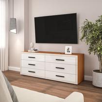Rack para TV até 65 Polegadas 150,1cm Comoda com 6 Gavetas Valência Branco/Freijó Rack para TV até 65 Polegadas 150,1cm Comoda com 6 Gavetas Valência Branco/Freijó