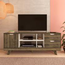 Rack para TV até 65 Polegadas 160cm 2 Gavetas 1 Porta 4 Nichos Michigan Marrom Pinho/Off White