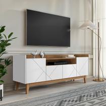 Rack para TV até 65 Polegadas 4 Portas com Pés de Madeira Maciça Adria Casa D Rack para TV até 65 Polegadas 4 Portas com Pés de Madeira Maciça Adria Casa D
