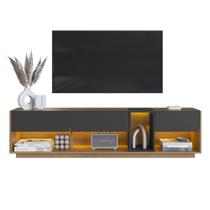 Rack para Tv até 65 Polegadas com 3 Gavetas e 1 Nicho com Iluminação em Led RGB Mel/Grafite - RA8001MG
