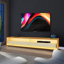 Rack Para TV Até 65 Polegadas Com LED E Rodízios Naturale Off White Renda Shop JM