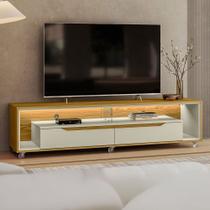 Rack para TV Até 65 Polegadas Loop 2 Gavetas com Vidro e Led Cedro/Off White - Olivar Móveis Rack para TV Até 65 Polegadas Loop 2 Gavetas com Vidro e Led Cedro/Off White - Olivar Móveis