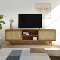 Rack para TV até 65 Polegadas Madeira Maciça Magna Porta Palhinha Rattan 1,9m CabeCasa MadeiraMadeira