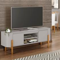 Rack para TV até 65 Polegadas MDF 160cm Pés em Madeira Maciça Camburi Cinza Off White Rack para TV até 65 Polegadas MDF 160cm Pés em Madeira Maciça Camburi Cinza Off White