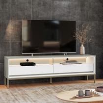 Rack para TV até 65 Polegadas MDF 180cm Ind Fusion 2 Gavetas com Iluminação em Lead Off White/Cinza/Branco Rack para TV até 65 Polegadas MDF 180cm Ind Fusion 2 Gavetas com Iluminação em Lead Off White/Cinza/Branco