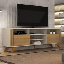 Rack para TV até 65 Polegadas MDF 180cm Pés em Madeira Maciça Mariana Marrom Off White/Cinamomo Rack para TV até 65 Polegadas MDF 180cm Pés em Madeira Maciça Mariana Marrom Off White/Cinamomo