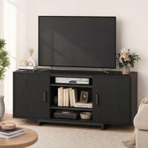 Rack para TV Até 65 Polegadas Móvel para Sala com 2 Portas Prateleiras Ajustáveis Preto Rack para TV Até 65 Polegadas Móvel para Sala com 2 Portas Prateleiras Ajustáveis Preto