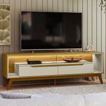 Rack para TV Até 65 Polegadas Spinello 2 Gavetas com Vidro e Led Cedro/Off White - Pnr Móveis