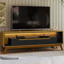 Rack para TV Até 65 Polegadas Spinello 2 Gavetas com Vidro e Led Cedro/Preto - Pnr Móveis