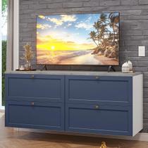 Rack para TV até 70 Polegadas 160cm 4 Gavetas Branco/Azul Vik Madesa 04