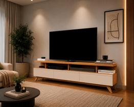 Rack para TV até 70 Polegadas 180cm Retrô com 3 Gavetas Vivare Nature Off White Rack para TV até 70 Polegadas 180cm Retrô com 3 Gavetas Vivare Nature Off White