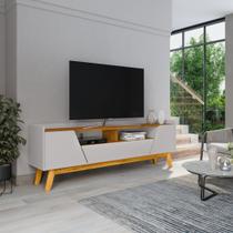 Rack para TV até 70 Polegadas MDF 180cm Pés em Madeira Maciça Portas 1 Gaveta 2 Nichos Decor Branco Off-White/Naturalle Rack para TV até 70 Polegadas MDF 180cm Pés em Madeira Maciça Portas 1 Gaveta 2 Nichos Decor Branco Off-White/Naturalle