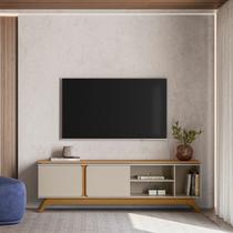 Rack para TV até 70 Polegadas MDF 200cm Pés em Madeira Maciça Istambul Bege Nature/Off White Rack para TV até 70 Polegadas MDF 200cm Pés em Madeira Maciça Istambul Bege Nature/Off White