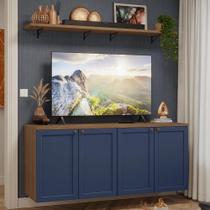 Rack para TV até 70 Polegadas + Prateleiras 160cm Rustic/Azul Vik Madesa 05