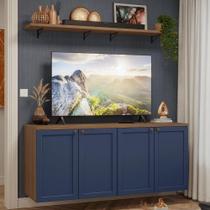Rack Para Tv Até 70 Polegadas + Prateleiras 160cm Vik Madesa 05 Rustic-azul