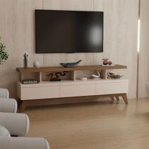 Rack para TV Até 72 Polegadas Cronos 3 Gavetas Off White/Freijo - Panorama Móveis