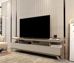 Rack para TV até 72 Polegadas MDF 180cm Pés em Madeira Maciça Vivare 3 Gavetas Rack para TV até 72 Polegadas MDF 180cm Pés em Madeira Maciça Vivare 3 Gavetas