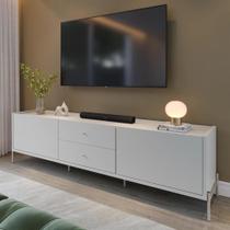 Rack para TV Até 75" 2 Gavetas 2 Portas Jasper 185 cm - Off White Fosco c/ Champanhe Rack para TV Até 75" 2 Gavetas 2 Portas Jasper 185 cm - Off White Fosco c/ Champanhe