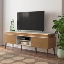 Rack para TV até 75, Fita de LED embutida 2 Portas Lumina Cinamomo/Off White- Artely