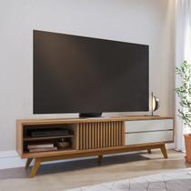 Rack para TV até 75 Pol 1 Porta Ripada 200x55cm Veneza Freijó Off White