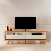 Rack para TV até 75 Polegadas 100% MDF 180cm Pés em Madeira Maciça Laqueado 2 Gavetas Áustria Marrom Naturalle/Off White Rack para TV até 75 Polegadas 100% MDF 180cm Pés em Madeira Maciça Laqueado 2 Gavetas Áustria Marrom Naturalle/Off White
