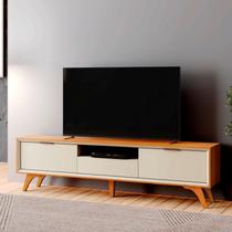 Rack para TV até 75 Polegadas 100% MDF 220cm Pés em Madeira Maciça Laqueado 3 Gavetas Áustria Marrom Naturalle/Off White Rack para TV até 75 Polegadas 100% MDF 220cm Pés em Madeira Maciça Laqueado 3 Gavetas Áustria Marrom Naturalle/Off White