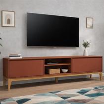 Rack para TV até 75 Polegadas 100% MDF Retrô com Pés em Madeira Maciça 180cm Bento Yescasa Terracota Rack para TV até 75 Polegadas 100% MDF Retrô com Pés em Madeira Maciça 180cm Bento Yescasa Terracota