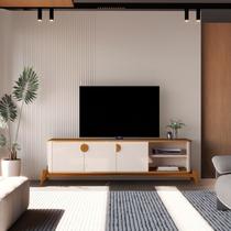 Rack para TV até 75 Polegadas 140cm com Puxador e Pés em Madeira Maciça Buriti