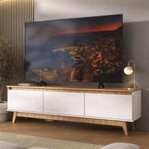 Rack Para Tv Até 75 Polegadas 180cm 3 Portas Retrô Multimóveis MP1102 Madeirado-branco