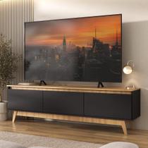 Rack Para Tv Até 75 Polegadas 180cm 3 Portas Retrô Multimóveis MP1102 Madeirado-preto
