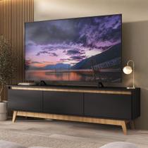 Rack Para Tv Até 75 Polegadas 180cm 3 Portas Retrô Multimóveis MP1102 Preto-madeirado